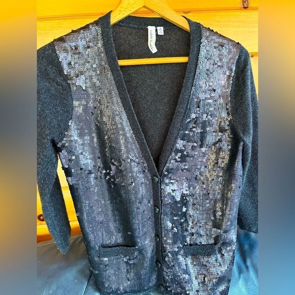 Robbi & Nikki Wool Cardigan M Black Sequined Sweater - Picture 2 of 13